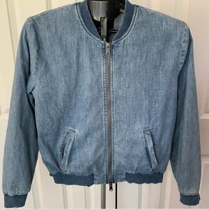 Lucky Brand Blue Denim Bomber Jacket Size M Distressed Fully Lined Pockets